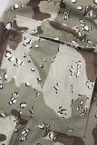 Kaki Casual Camouflage Print Patchwork Slits Vanlig hög midja Konventionella fulltrycksbottnar