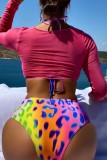 Mehrfarbiger durchsichtiger Badeanzug mit sexy Aufdruck, dreiteiliges Set (mit Polsterung)