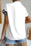 Blusas brancas com estampa casual patchwork decote em V