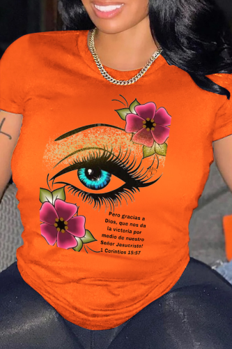 Orange Street Eyes tryckta Patchwork O-hals T-shirts