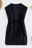 Black Sexy Solid Bandage Hollowed Out Patchwork Swimwears Cover Up