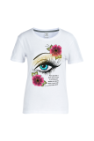 T-shirt bianche con scollo a O patchwork stampate Street Eyes