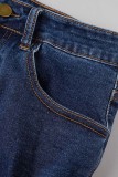 Short en jean taille haute décontracté uni décontracté bleu profond