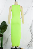 Fluoreszierendes Grün Sexy Solid Basic U-Ausschnitt Weste Kleid Kleider