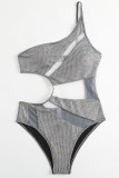 Silver Sexiga solida urholkade lapptäcken Genomskinliga asymmetriska badkläder
