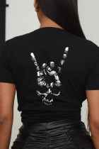 T-shirts noirs Street Basis Skull Patchwork à col rond