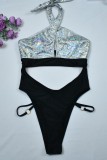 Silver Sexy Patchwork Bandage Hollowed Out Backless Swimwears (With Paddings)