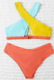 Blue Red Sexy Solid Patchwork Swimwears