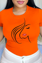Orange Street Print Patchwork O-hals T-shirts