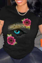 Schwarze Street Eyes bedruckte Patchwork-T-Shirts mit O-Ausschnitt