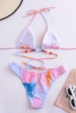 Pink Sexy Print Bandage Backless Swimwears (mit Polsterungen)