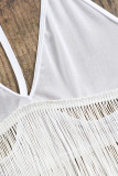 Witte sexy effen patchwork badkleding met kwastjes