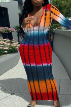 Оранжевые повседневные платья с принтом в стиле пэчворк и U-образным вырезом