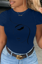 Camisetas con cuello en O de patchwork con estampado de calle casual azul marino