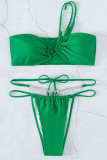 Green Sexy Solid Patchwork Rhinestone Swimwears