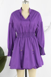Пурпурные повседневные однотонные платья с длинным рукавом в стиле пэчворк с V-образным вырезом
