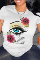 Weiße Street Eyes bedruckte Patchwork-T-Shirts mit O-Ausschnitt