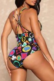 Black Sexy Print Cardigan Swimsuit Two Piece Set