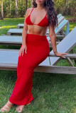 Roter, sexy, fester, rückenfreier Badeanzug, dreiteiliges Set