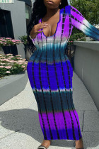 Фиолетовые повседневные платья с принтом в стиле пэчворк и U-образным вырезом