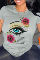 Graue Street Eyes bedruckte Patchwork-T-Shirts mit O-Ausschnitt