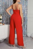 Röd Sexig Casual Solid Backless Spaghetti Strap Plus Size Jumpsuits