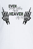 White Casual Basis Print Skull Patchwork O Neck T-Shirts