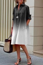 Черно-белое повседневное платье-рубашка с отложным воротником и принтом постепенного изменения Платья Платья