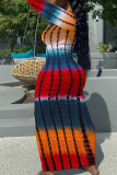 Robes de jupe en une étape orange décontractées à imprimé patchwork et col en U