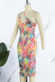 Multicolor Sexy Print Backless Spaghetti Strap Sleeveless Dress Dresses