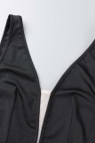 Schwarz Sexy Patchwork Hot Drilling Backless V-Ausschnitt Lange Kleider