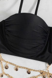 Черный сексуальный сплошной пэчворк металлические аксессуары украшения купальники