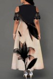 Schwarzes, lässiges, aushöhlendes, kurzärmliges Kleid mit O-Ausschnitt