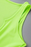 Флуоресцентный зеленый сексуальный однотонный базовый жилет с U-образным вырезом платья платья