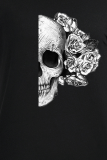 T-shirts noirs à col rond et tête de mort à imprimé Street Vintage