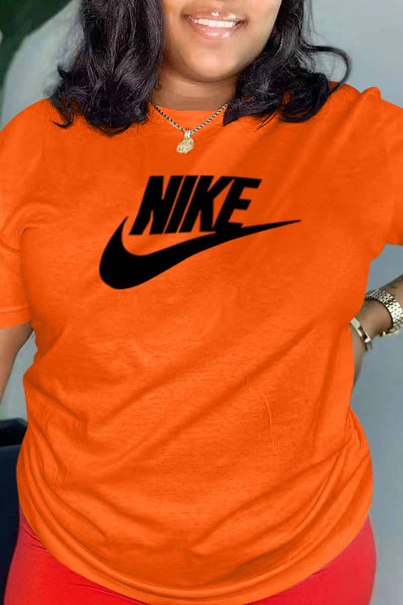 

Orange Casual Print Letter O Neck T-Shirts
