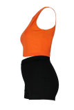 Orange Sexy Solid Patchwork O Neck Sleeveless Two Pieces