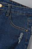 Short jeans cintura alta azul bebê sexy street rasgado com patchwork antigo