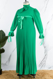 Зеленые повседневные прямые платья с однотонным лоскутным воротником и ленточным воротником