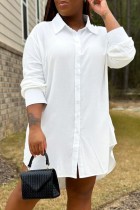 Robe chemise blanche décontractée à col rabattu et patchwork Robe grande taille