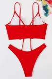 Красный сексуальный однотонный бандажный купальник с открытой спиной