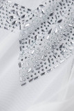 Witte sexy casual patchwork hete boren doorzichtige O-hals jurken met lange mouwen