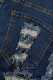 Shorts jeans azul escuro sexy street sólido rasgado make old patchwork cintura alta