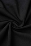 黒のセクシーなパッチワーク シースルー O ネック長袖ドレス