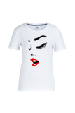 T-shirts blancs à col rond imprimé patchwork Sweet Daily Lips