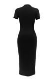 Черное повседневное платье-футболка с круглым вырезом и принтом в стиле пэчворк Платья