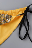 Желтые купальники с открытой спиной и бантом с сексуальным принтом (без набивки)