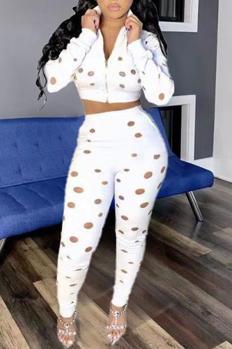 White Sexy Street Solid Hollowed Out Patchwork Zipper Collar Long Sleeve Two Pieces