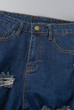 Однотонные рваные джинсовые шорты с высокой талией в стиле пэчворк Baby Blue Sexy Street