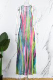 Veelkleurig sexy driedelig badpak met print en split
